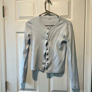 Women's pale Blue Cardigan 3 dots small crew neck
100% cotton